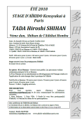 Stage : TADA Shihan - Du 30 juin au 03 juillet 2018 - AIKIDO - PARIS (F-75000)